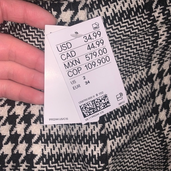 NWT Tweed Houndstooth Plaid High Waist Coquette Dress Shorts Black White H&M 2 - Picture 10 of 14
